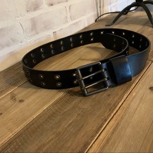 💖Black Leather Belt Brass Details 41” Long SZ M